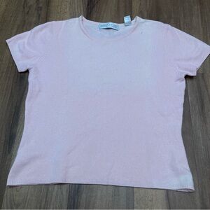 Vintage Light Pink Short-Sleeve 100% Cashmere Top Valerie Stevens- flawed